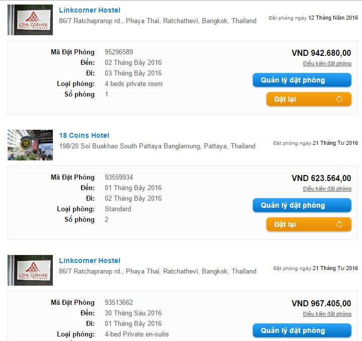 Giá tiền đặt phòng khách sạn ở Bangkok và Pattaya