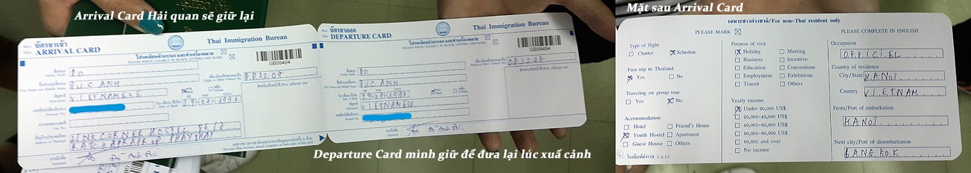 Tờ khai nhập cảnh vào Thái Lan