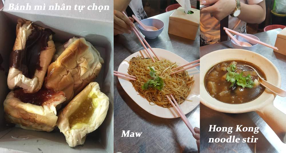 Mấy món này mình ăn trên China Town. Món bánh mì nhận tự chọn kia ngon cực, rất đông người mua, giá 20 bạt một cái. Món Maw giống như mì của mình, còn món Hong Kong noodle stir thì lạ lắm, chả biết mô tả thế nào