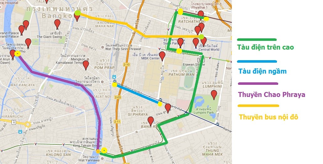 Lịch trình di chuyển bằng tàu điện, thuyền